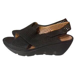 Clarks Womens Black Perforated Wedge Sandals Size 7